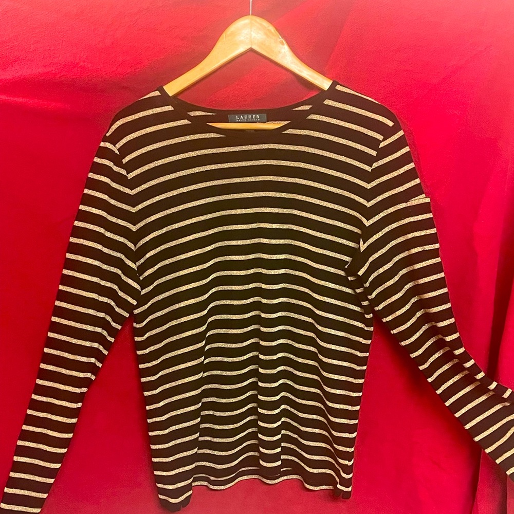 Black & Shimmer Gold striped shirt XL
